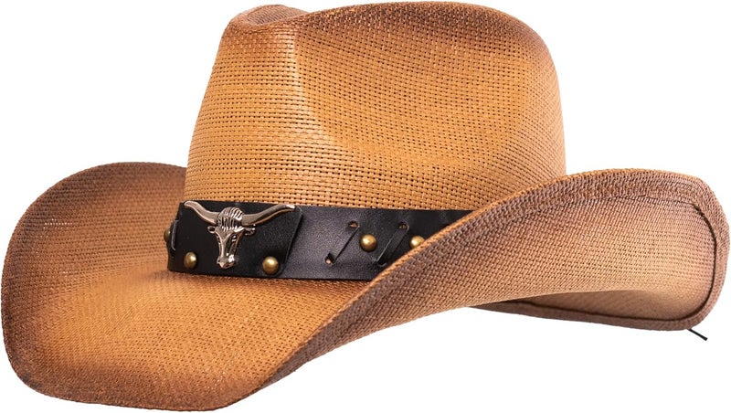 grinderPUNCH Western Outback Cowboy Hat Men's Women's Style Classic Straw Western Cowgirl Hat - Image 1